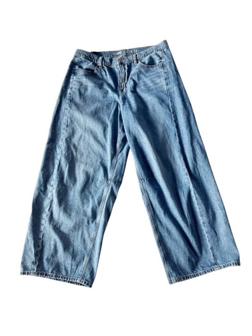 American Eagle Women's Sz 12 L  Dreamy Drape Strigid Barrel Leg Wide Jeans